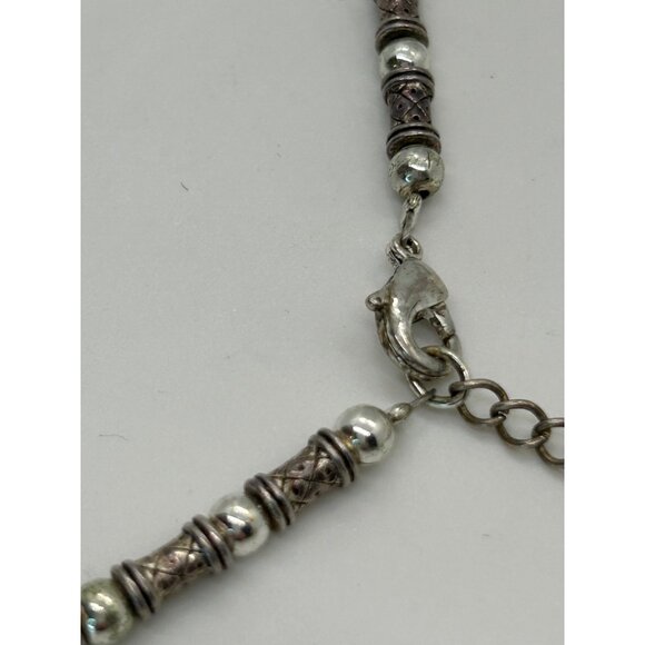 Vintage Napier Silver-Tone Beaded Necklace Textured Cylindrical Metal Beads 18" - Picture 7 of 10